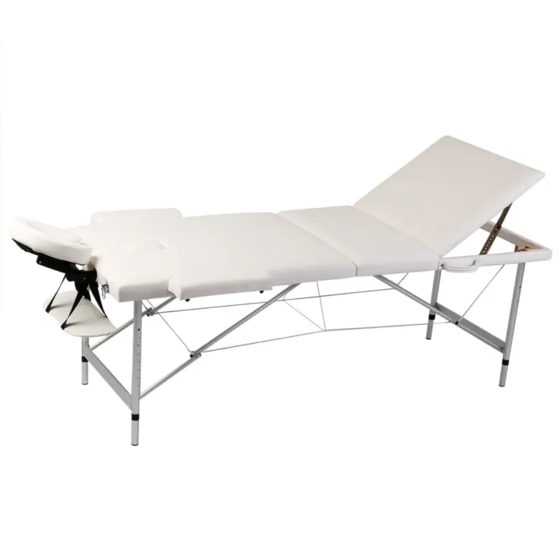 Bestseller Lettino Massaggio Pieghevole Crema 3 Zone con Telaio Alluminio