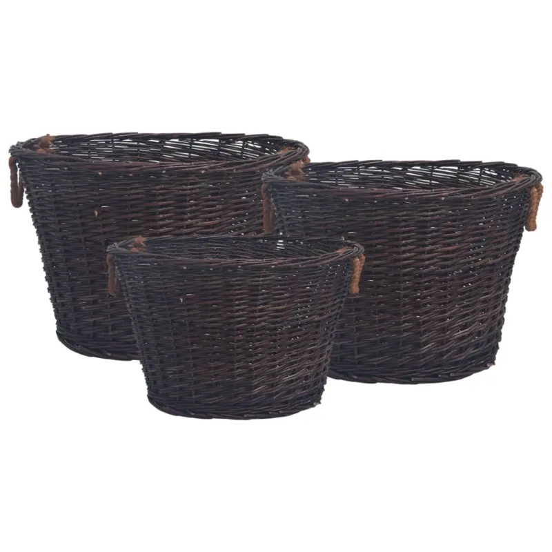 Set Cestini Portalegna Impilabili 3 pz Marrone Scuro in Salice Offerta Del Giorno