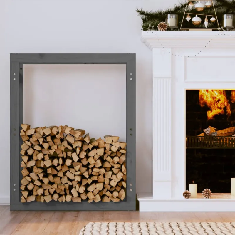 Portalegna Grigio 80x25x100 cm in Legno Massello di Pino Acquista Ora