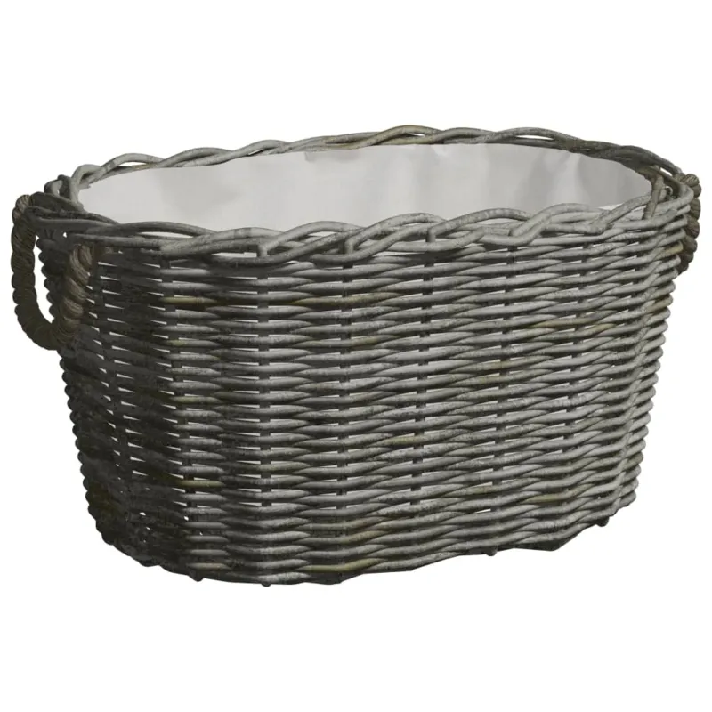 Reso Gratuito Cesta per Legna con Maniglie 60x40x28 cm Grigia in Salice
