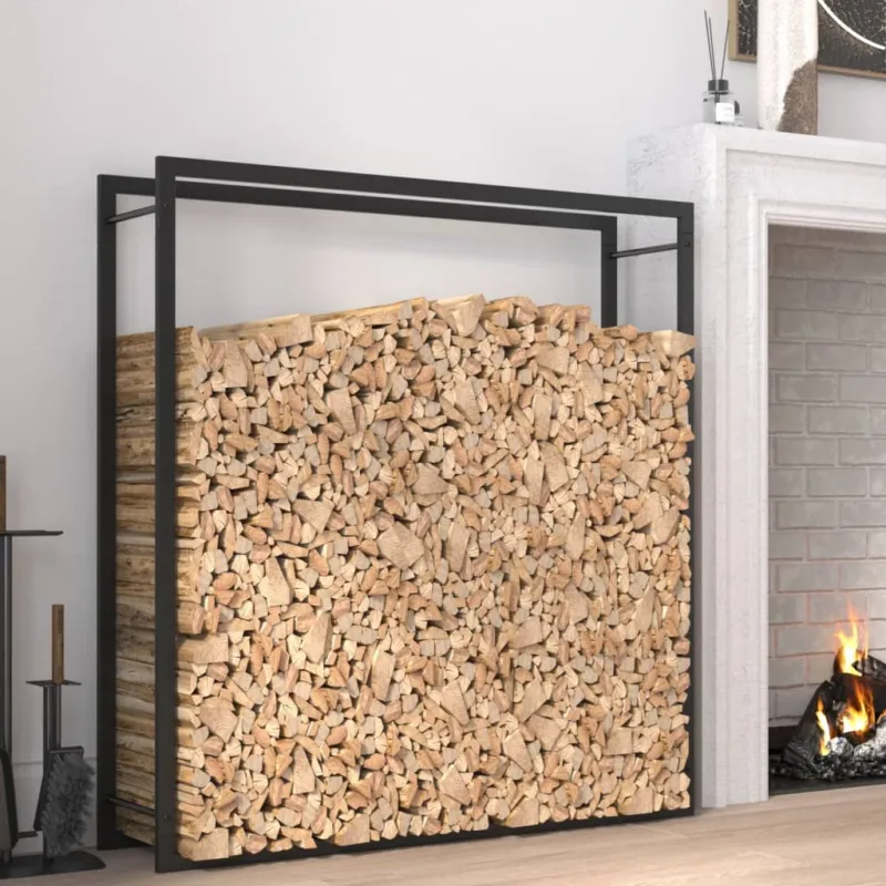 Compra Oggi Stesso Portalegna Nero Opaco 110x28x116 cm Portaceppi in Acciaio