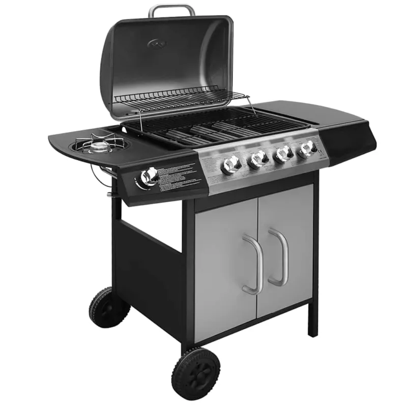 Consegna Rapida Barbecue e Griglia a Gas 4+1 Fornelli Nero e Argento SPCC + Acciaio Inossidabile