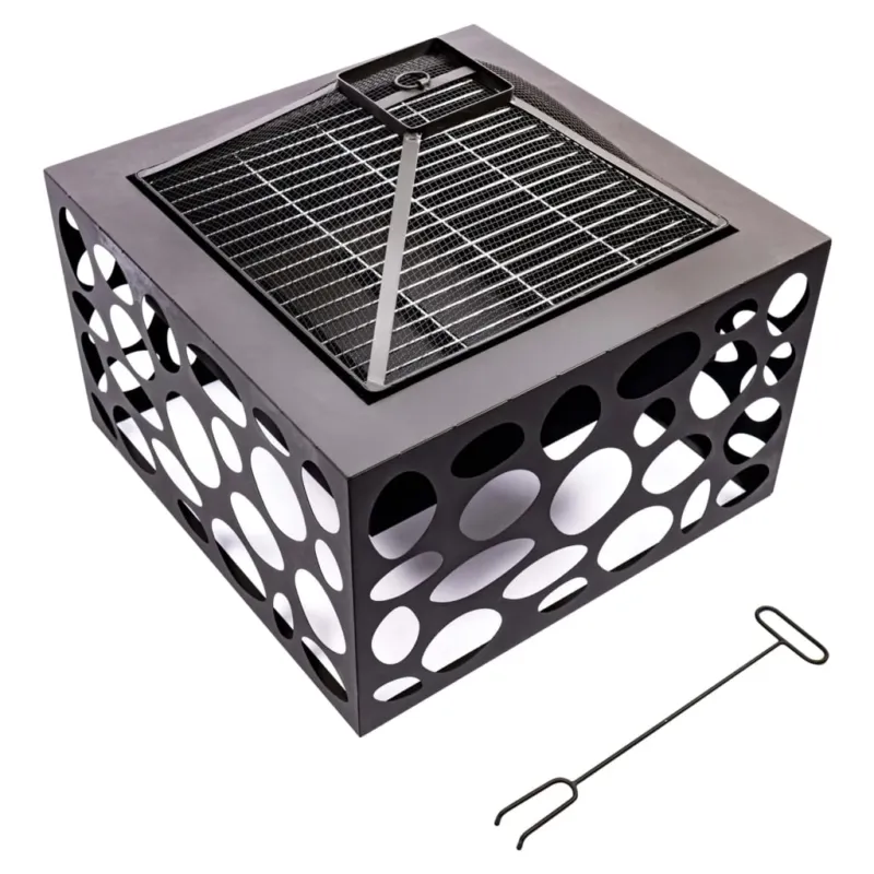 Braciere Barbecue Quadrato con Griglia di Cottura Cromata con Coperchio Nero Super Prezzo