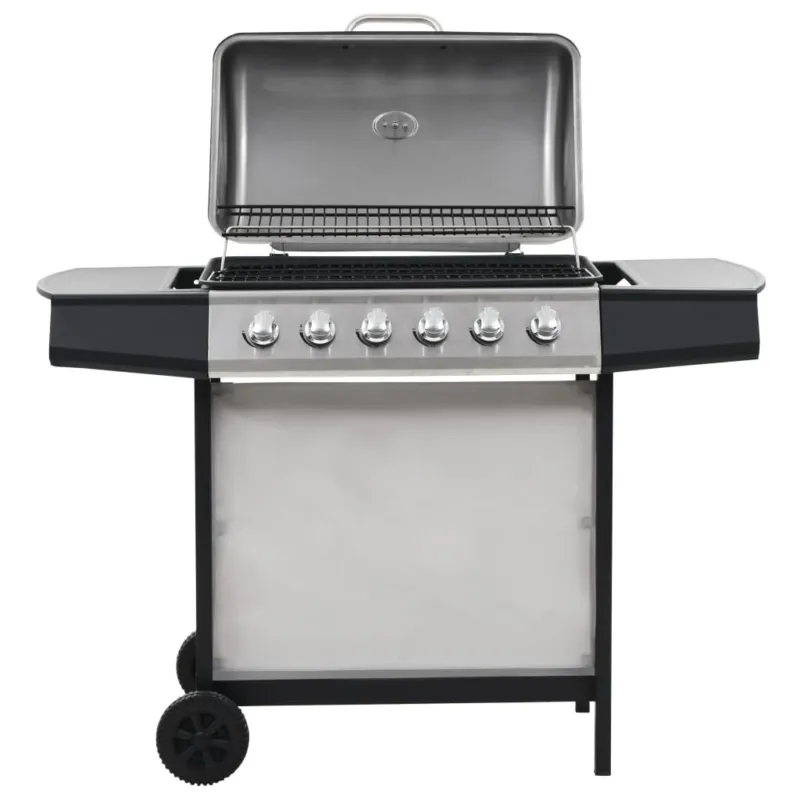 Novità Barbecue Griglia a Gas GPL con 6 Fornelli Acciaio Inossidabile Argento con Ruote