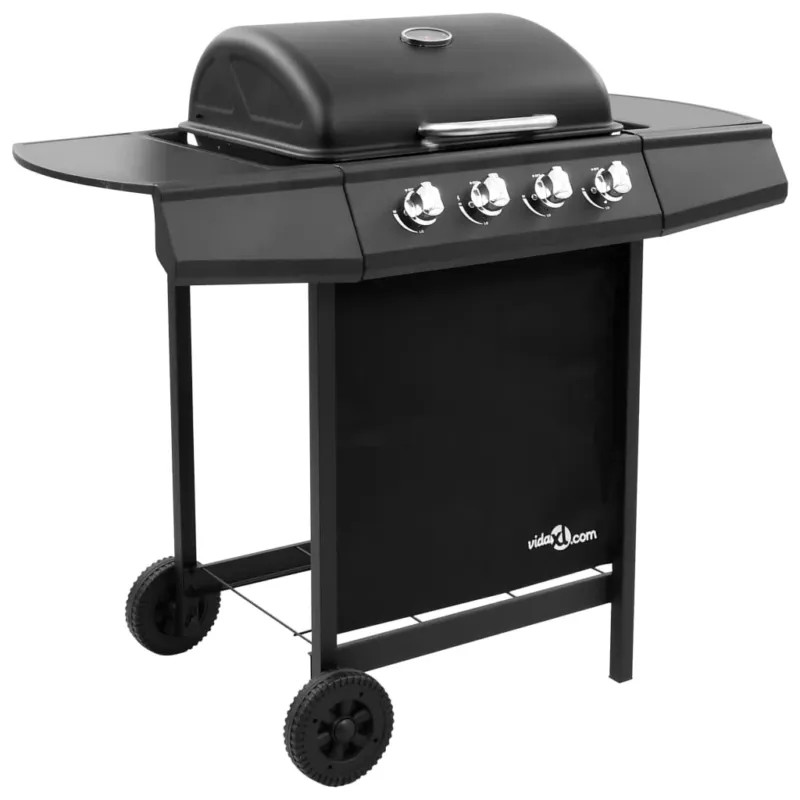Griglia Barbecue a Gas con 4 Bruciatori Nera Prezzo Di Fabbrica