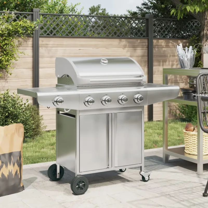 Griglia Barbecue a Gas con 5 Bruciatori Argento in Acciaio Affare