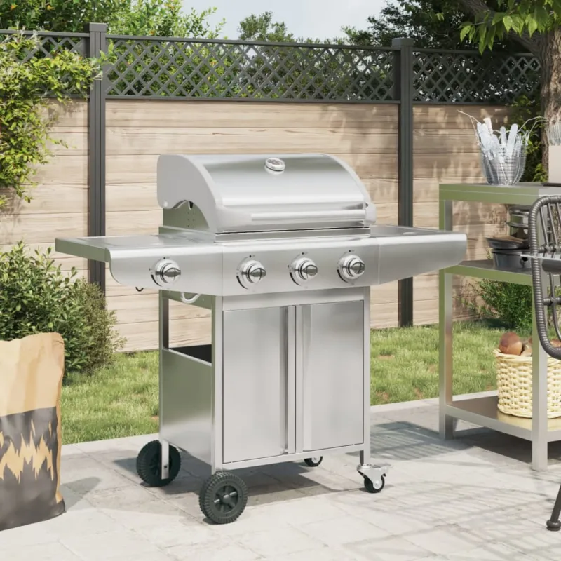 Griglia Barbecue a Gas con 4 Bruciatori Argento in Acciaio Affare
