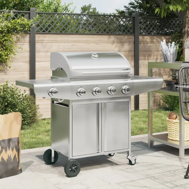 Nuovo Arrivo Griglia Barbecue a Gas con 5 Bruciatori Argento in Acciaio