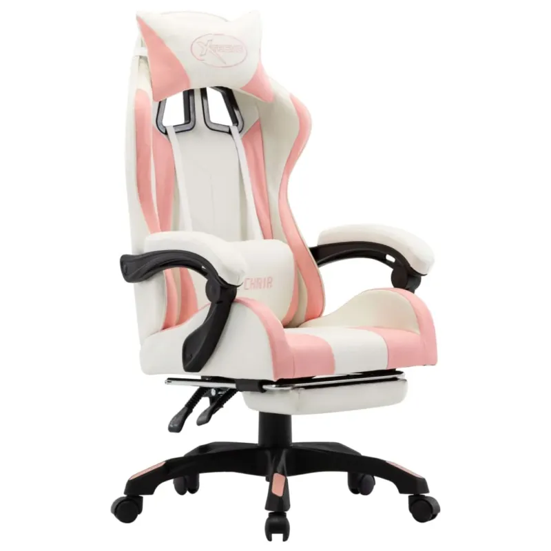 Sedia Gaming Cameretta con Poggiapiedi e Braccioli Rosa e Bianca in Similpelle Non Perdere