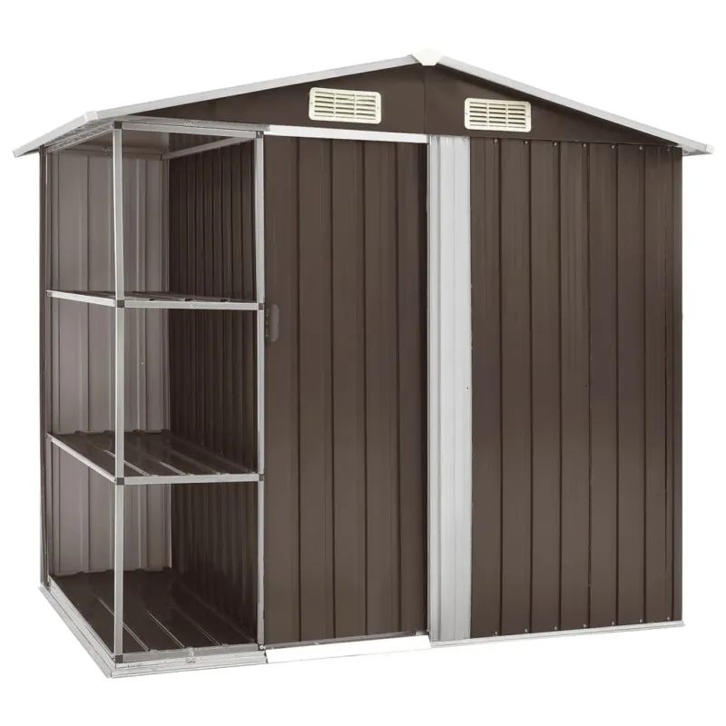 Capanno Porta Attrezzi da Giardino con Scaffali Marrone 205x130x183 cm Ferro Offerta Speciale