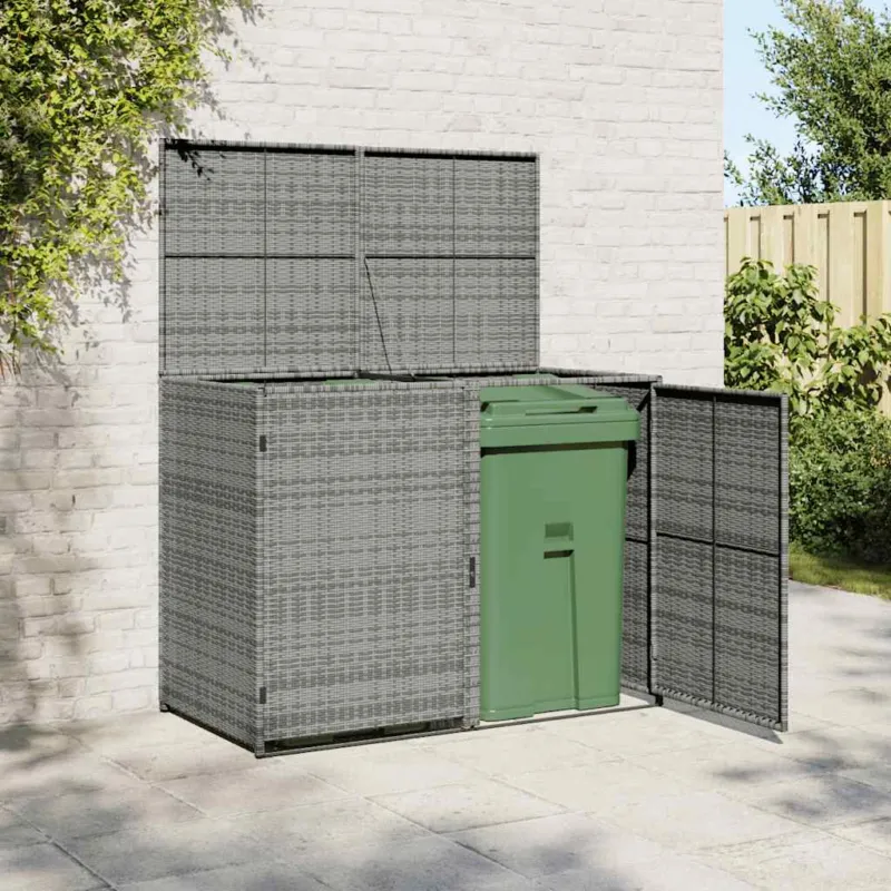 Copribidone Rifiuti Doppio in Polyrattan Antracite Materiale Rattan 148x77x111cm Offerta Speciale