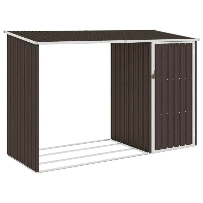 Box con Capanno per Legna da Giardino Marrone in Acciaio Zincato 245x98x159 cm Nuovo Arrivo