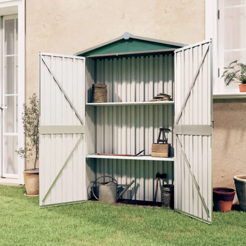 Box Capanno da Giardino Porta Attrezzi Verde in Acciaio Zincato 116x45x175 cm Offerta Speciale