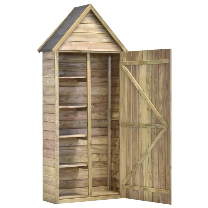 Casetta Porta Attrezzi Giardino con Porta in Pino Impregnato 69,5x32x178 cm Compra Adesso