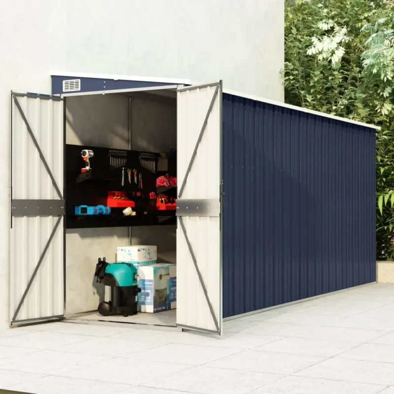 Capanno Porta Attrezzi da Giardino a Parete Antracite in Acciaio 118x382x178 cm Soddisfatti O Rimborsati