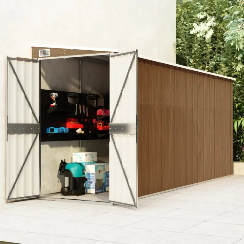 Capanno Giardino a Parete Porta Attrezzi Marrone Acciaio Zincato 118x382x178cm Occasione