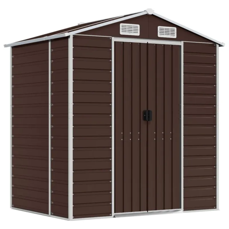 Pagamento Sicuro Capanno Por Attrezzi da Giardino Marrone Acciaio Design Inclinato 191x130x198cm