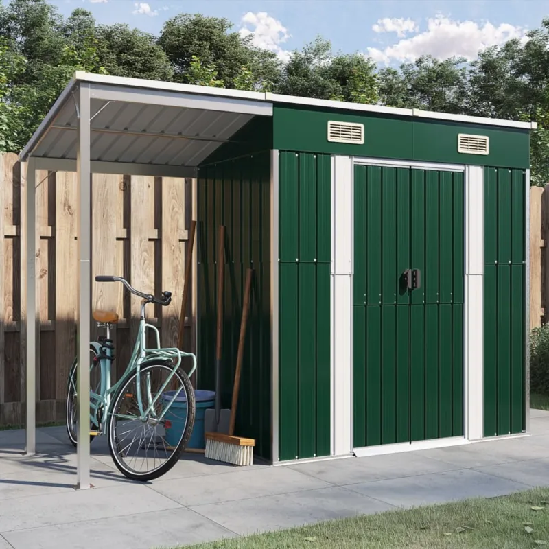 Offerta Capanno Giardino Verde Porta Attrezzi Acciaio Design Inclinato 277x110,5x181cm