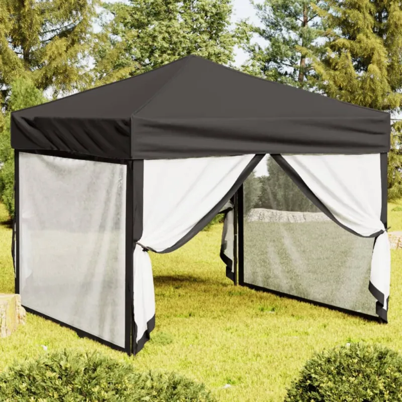 Tenda per Feste Antracite Pieghevole con Pareti Laterali Tessuto Oxford 3x3 m Pagamento Sicuro