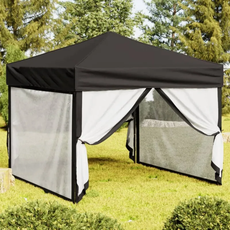 Tenda per Feste Nera Pieghevole con Pareti Laterali Telaio in Acciaio 3x3 m Occasione