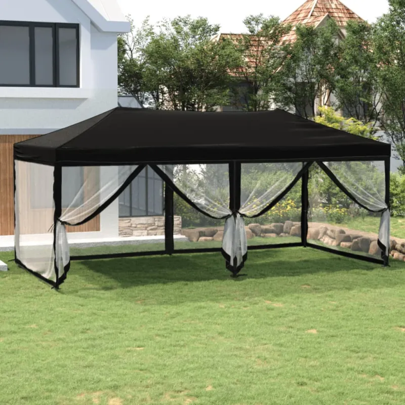 Tenda per Feste Nera Design Pieghevole con Pareti Laterali 3x6 m Nuova Collezione