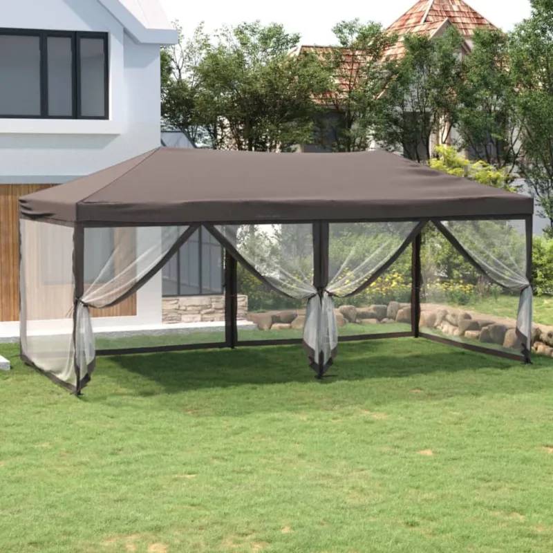 Tenda per Feste Design Pieghevole Pareti Laterali Tortora Tessuto Oxford 3x6 m Solo Oggi