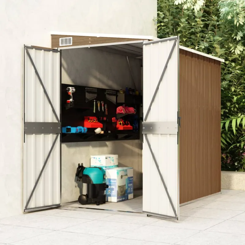 Capanno Porta Attrezzi Giardino a Parete Marrone Acciaio Zincato 118x194x178cm Offerta Speciale
