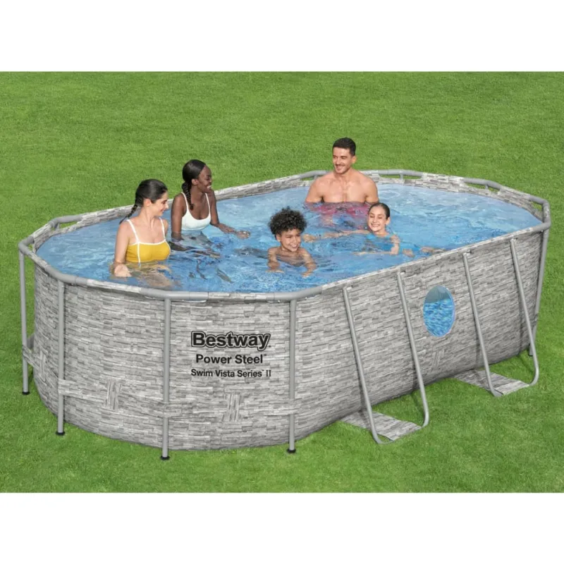 Ultimissimo Modello Piscina Power Steel 427x250x100 cm con Scala e Pompa Effetto Rattan Bestway