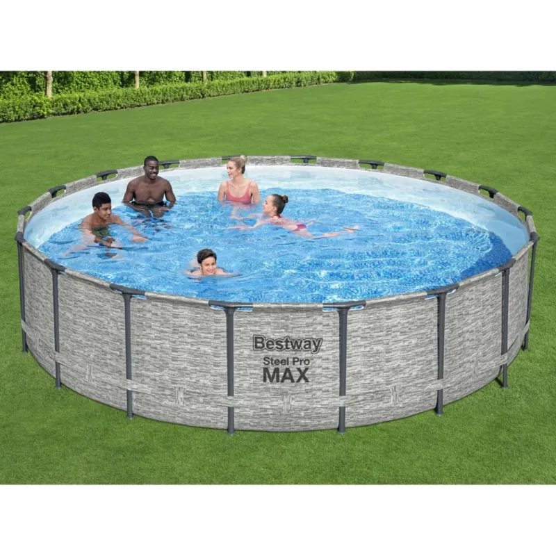 Piscina Power Steel Fuori Terra 549x122 cm Scala e Pompa Effetto Pietra Bestway Più Venduto