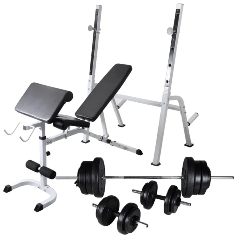 Offerta Panca Multifunzione da Palestra con Bilanciere e Set di Manubri 60,5 kg