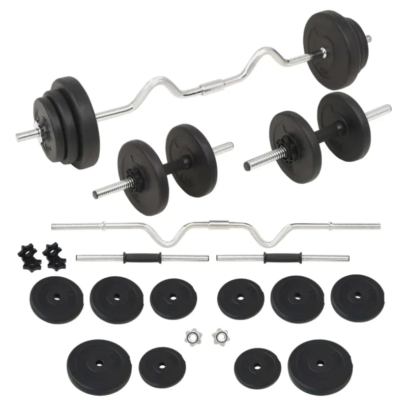 Set Bilanciere e Manubri in Acciaio con Pesi da 30 kg per Palestra Fitness Nuova Collezione