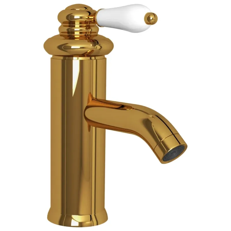 Rubinetto per Lavabo del Bagno Colore Oro 130x180 mm Pomello Bianco Reso Gratuito