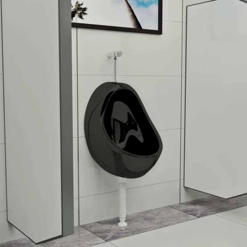 Offerta Limitata Orinatoio WC Sospeso con Sciacquone Alto in Ceramica Colore Nero 33x31x48 cm