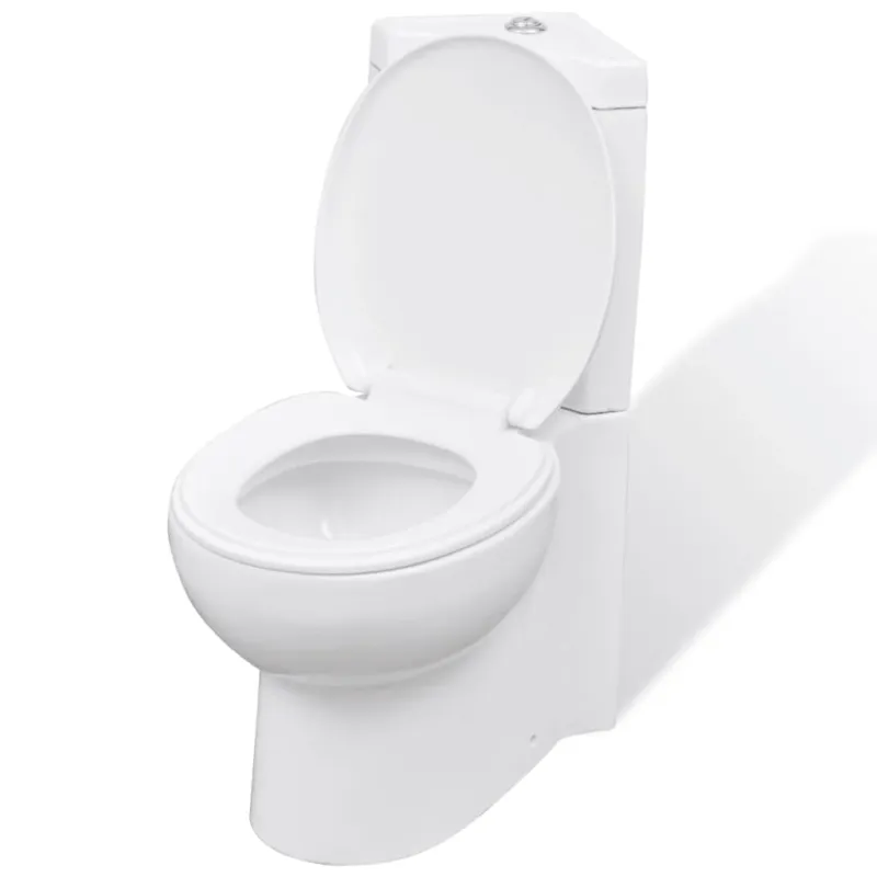 Ultimissimo Modello Vaso WC in Ceramica da Bagno ad Angolo Bianco con Doppio Scarico