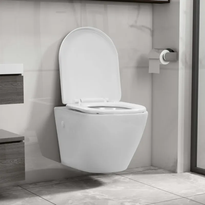 WC Sospeso con Design Senza Bordi in Ceramica Bianca Chiusura Ammortizzata Ultimissimo Modello