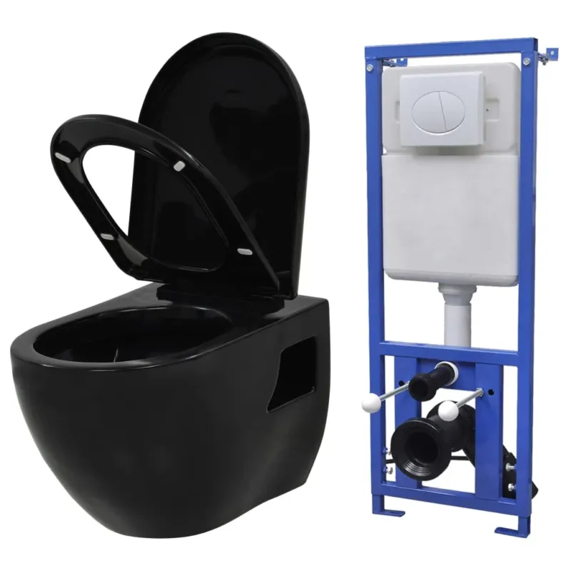 Prezzo Scontato WC a Muro con Sciacquone Nascosto in Ceramica Nera 36 x 50 x 41,5 cm