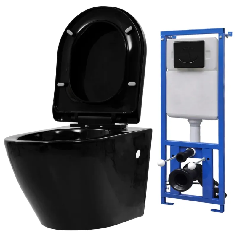 Offerta Speciale WC a Muro con Sciacquone Nascosto in Ceramica Nera 36 x 48 x 41,5 cm