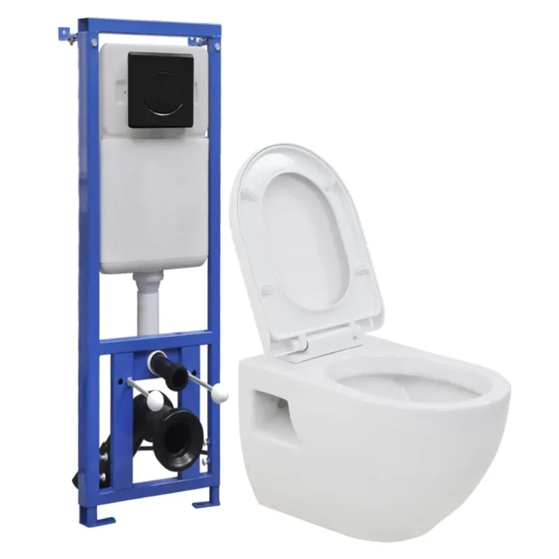 Toilette WC Bagno Sospeso con Sciacquone Alto Nascosto in Ceramica Colore Bianco Offerta Limitata
