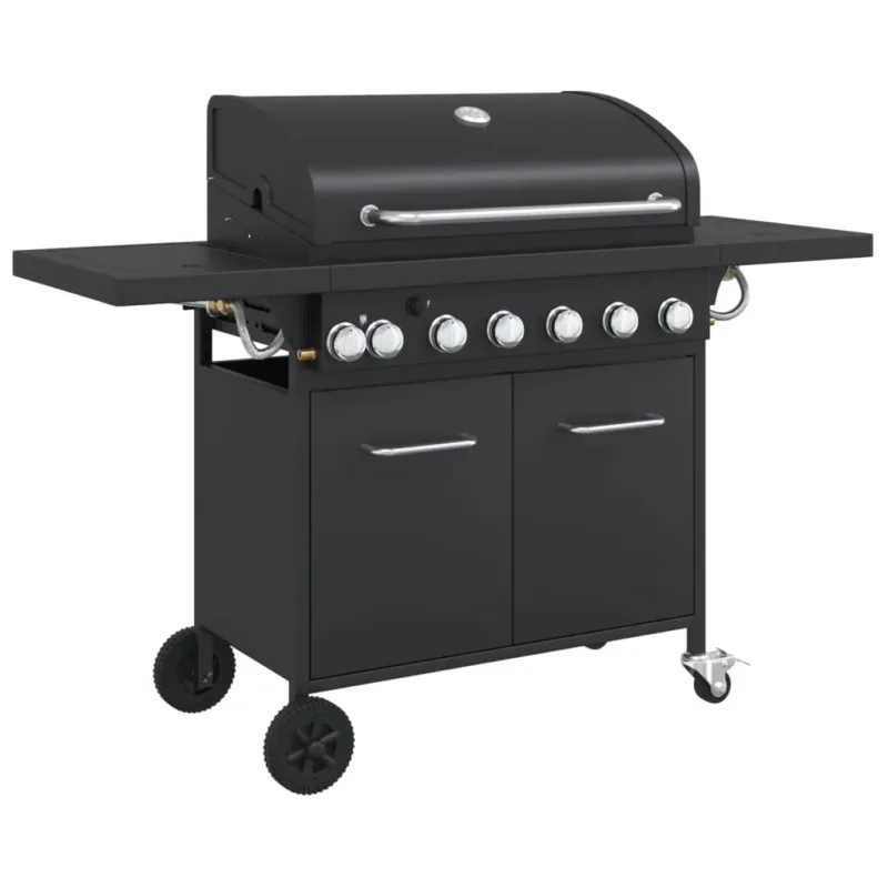 Griglia Barbecue a Gas con 7 Bruciatori Nero in Acciaio Telaio Stabile e Duraturo Soddisfatti O Rimborsati