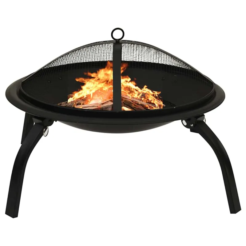Braciere e Barbecue 2 in 1 con Attizzatoio 56x56x49 cm Acciaio per Esterno Nero Super Prezzo