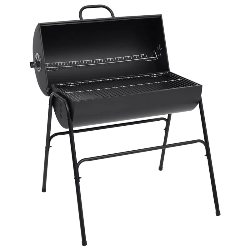 Barbecue a Barile 2 Griglie di Cottura Nero 80x95x90 cm Acciaio per Esterno Solo Oggi