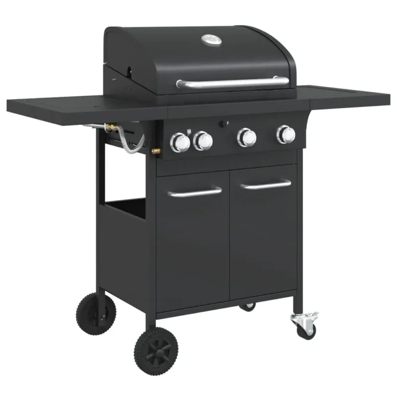 Vendita Finale Griglia Barbecue a Gas con 4 Bruciatori Nero in Acciaio Verniciato a Polvere