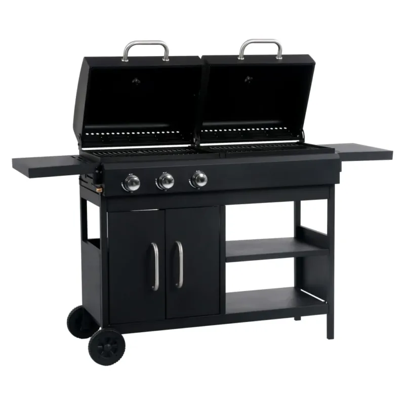 Barbecue Combinato Carbone e Gas 3 Fuochi in Acciaio Verniciato Griglia Smaltata Scelto Dai Clienti