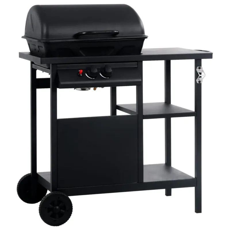 Miglior Prezzo Barbecue e Griglia a Gas con Tavolino e 3 Ripiani in Acciaio Verniciato Nero