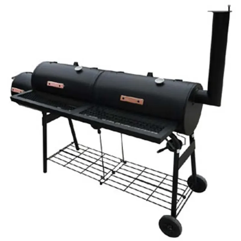 Barbecue con Affumicatore Nevada XL Nero Manici Legno Ruote e 2 ripiani Soddisfatti O Rimborsati