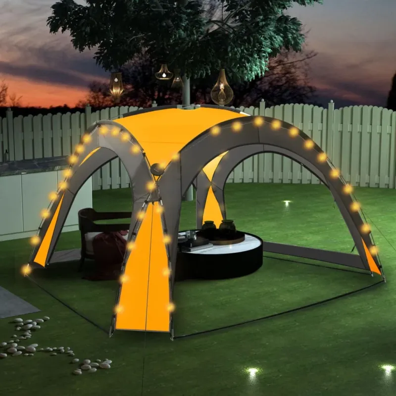 Tenda per Feste con LED e 4 Pareti Gialla in Fibra e Vetro 3,6x3,6x2,3 m Prezzo Ridotto