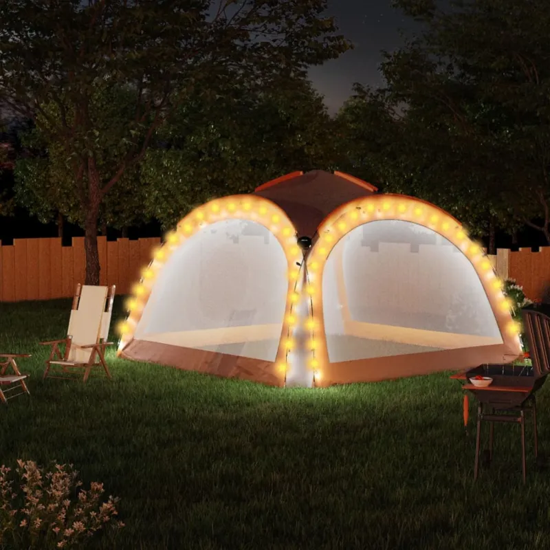 Offerta Del Giorno Tenda Feste con LED e 4 Pareti Grigio e Arancione Rivestimento PA 3,6x3,6x2,3 m