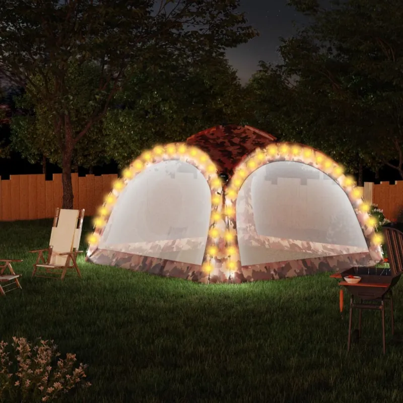 Reso Gratuito Tenda per Feste con LED 4 Pareti Mimetica Resistente alla Ruggine 3,6x3,6x2,3 m