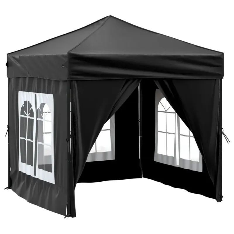 Tenda per Feste Nera Pieghevole con Pareti Laterali Tessuto Oxford 2x2 m Promo Stagionale