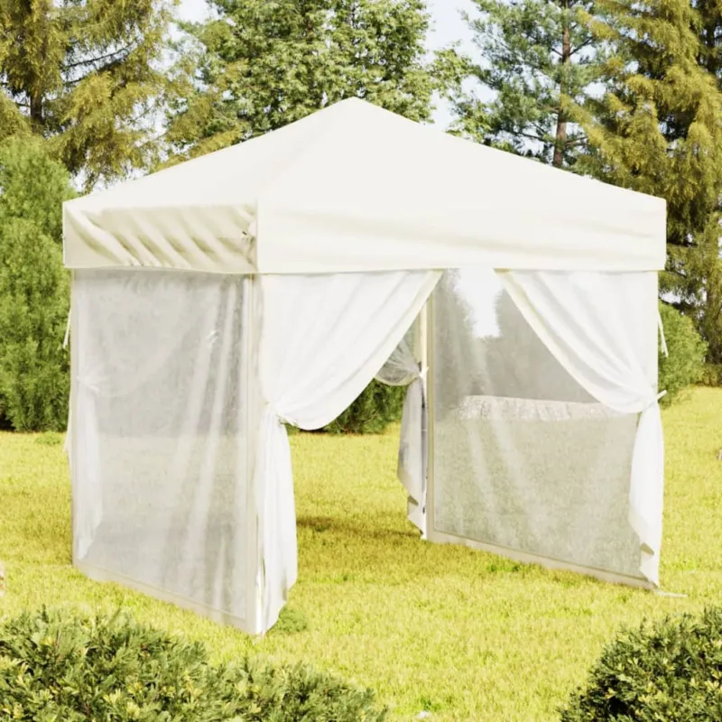 Nuova Collezione Tenda per Feste Crema Pieghevole con Pareti Laterali Tessuto Oxford 2x2 m